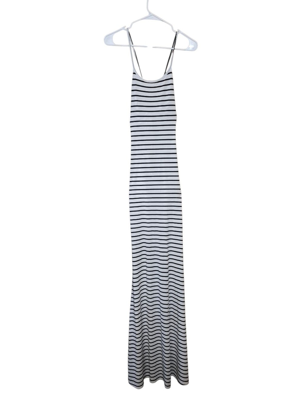 White & Black Striped Spaghetti Strap Backless Maxi Dress